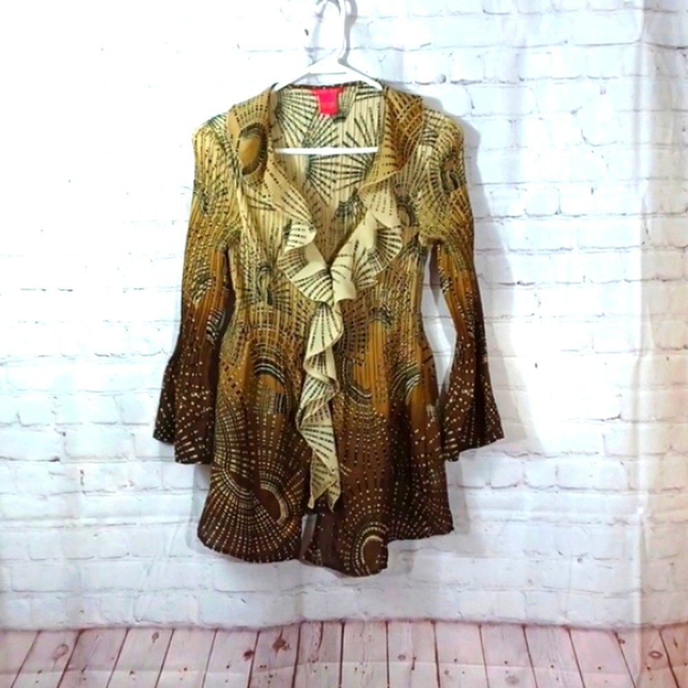 Sunny Liegh Woman's Bohemian ‎ Sexy Ruffle Fancy Yellow Top Sz L